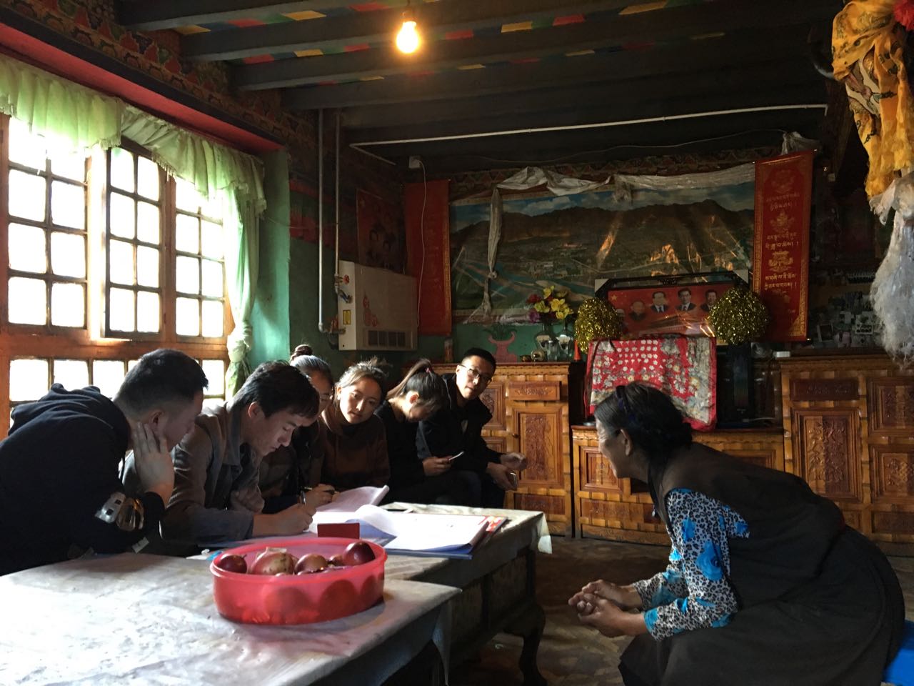 调研组成员洛桑平措、张帅等在藏民家访谈